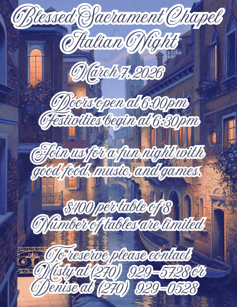 Italian Night - March 7, 2026 at 6:00pm - Blessed Sacrament Chapel